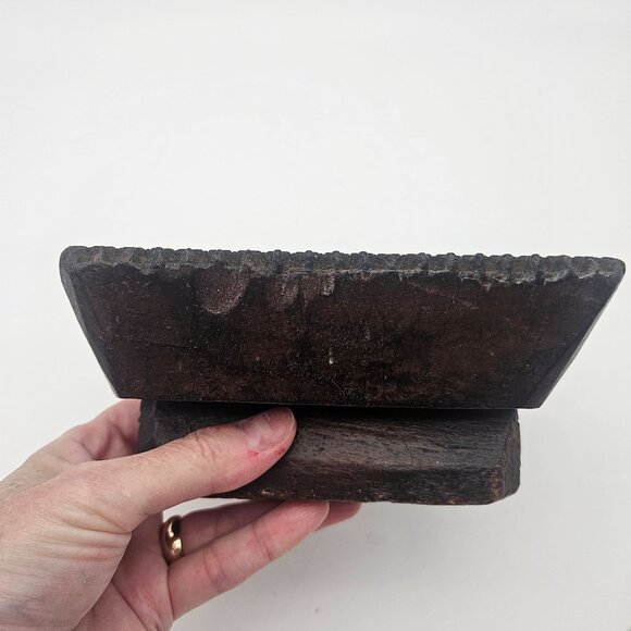 Antique Hand Carved Wood Textile Ornate Border Pattern Fabric Stamp Block - Picture 3 of 11